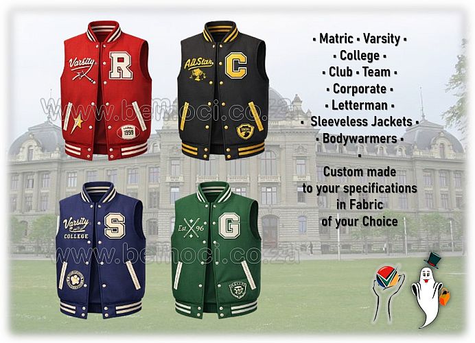 Matric, Varsity, College, Club, Team, Corporate, and Letterman Sleeveless Jackets Bodywarmers
